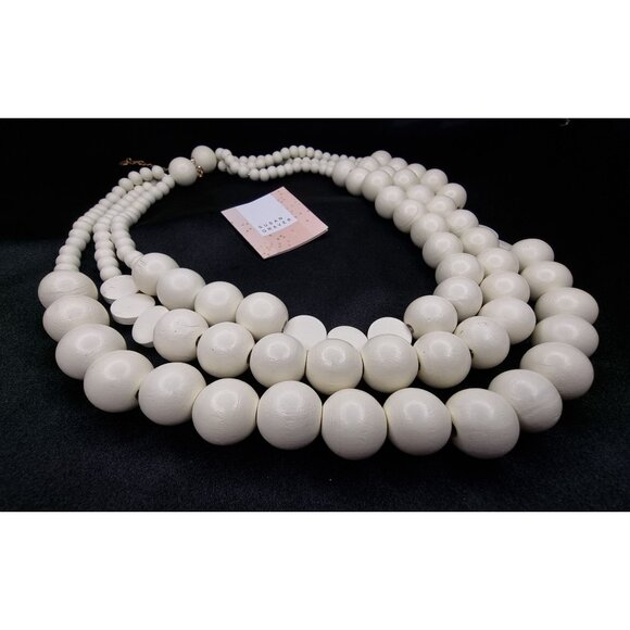 Susan Graver Multi-Strand White Wooden Beaded Necklace Statement Jewelry - Picture 3 of 5
